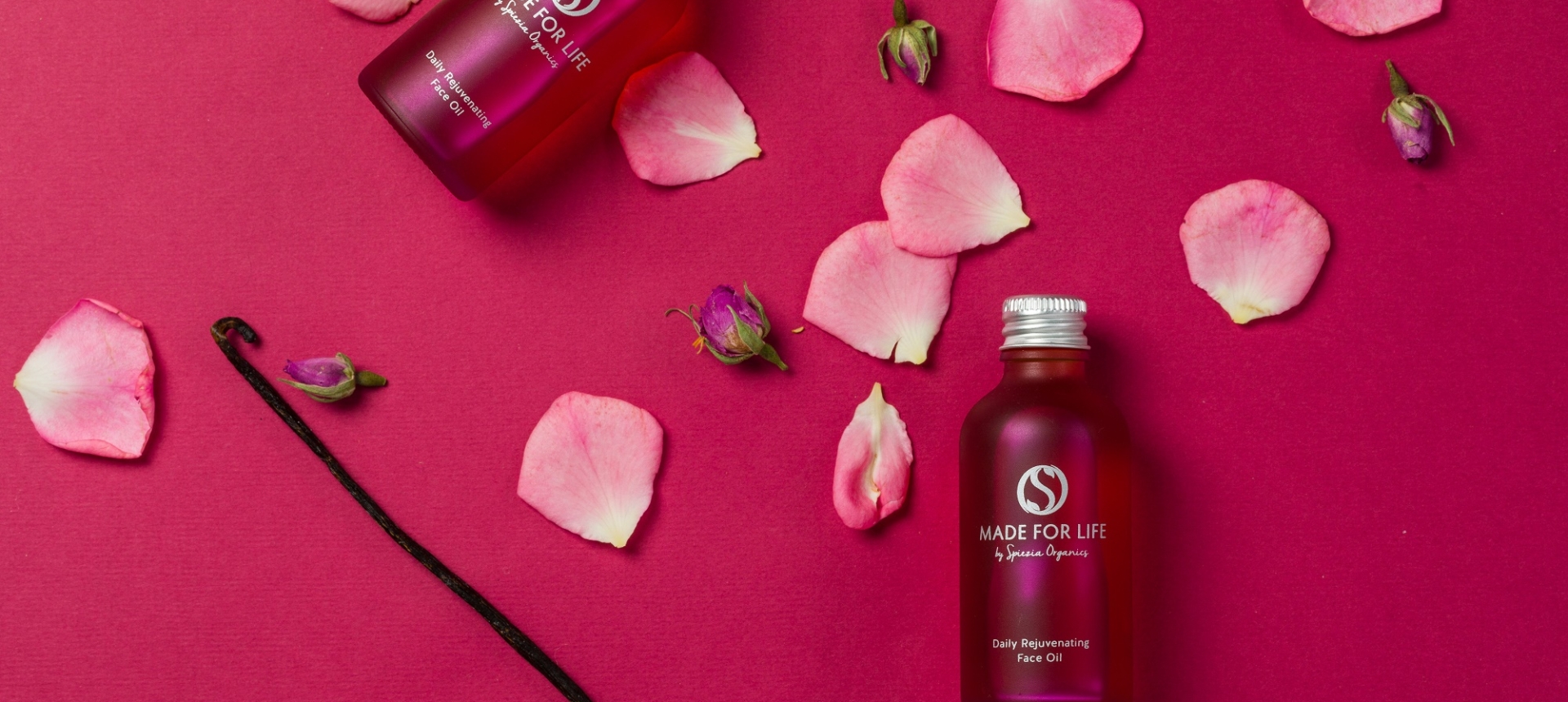 Made for Life products laying on a pink background surrounded by pink rose petals