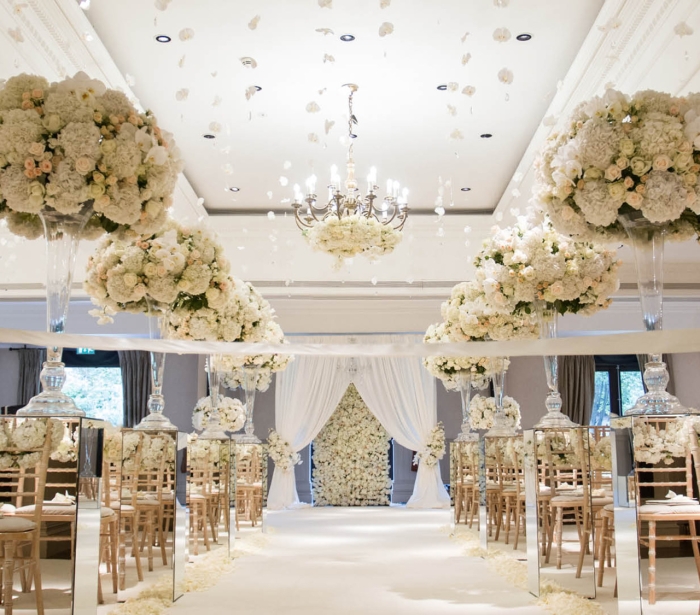 aisle of wedding with floral set up