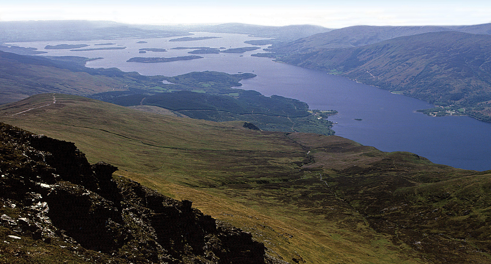 Loch Lomond from the top of Ben Lomond during a clear day.